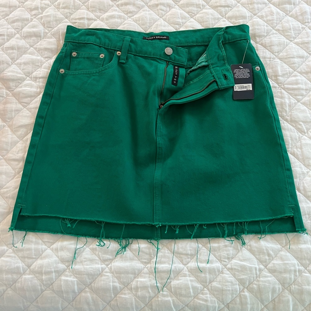 Lucky Brand Emerald Green Frayed-Hem Mini Skirt